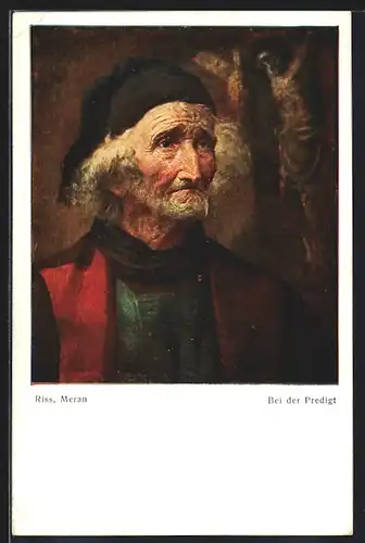 Künstler-AK Thomas Riss: Meran, Bei der Predigt, Listning to the sermon