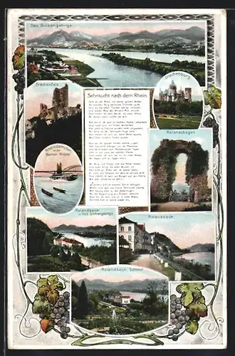 AK Bonn, Rheindampfer an der Bonner Brücke, Drachenfels, Rolandsbogen, Sehnsucht nach dem Rhein