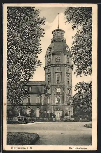 AK Karlsruhe i. B., Ansicht des Schlossturms