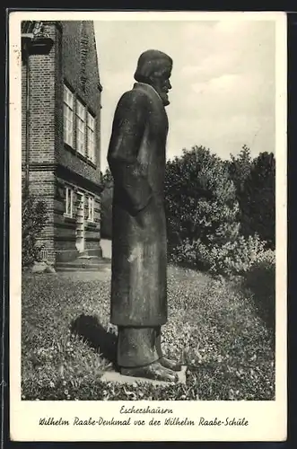 AK Eschershausen, Wilhelm Raabe-Denkmal vor der Wilhelm Raabe-Schule