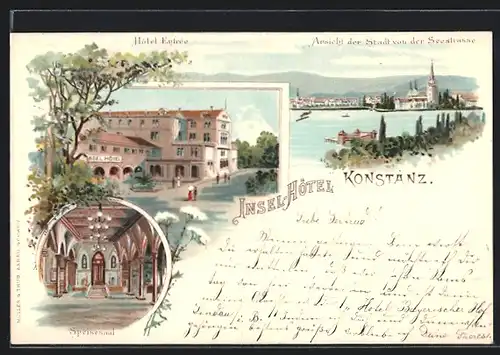 Lithographie Konstanz, Gasthaus Insel Hotel, Speisesaal