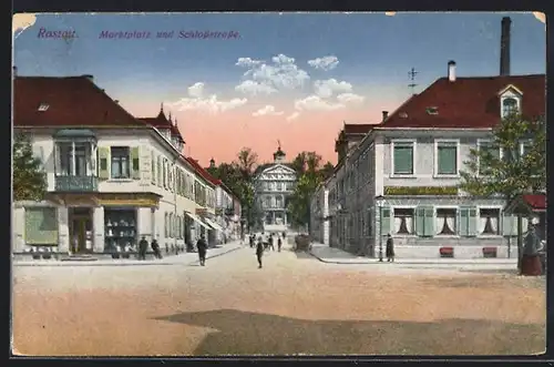 AK Rastatt, Marktplatz mit Schlossstrasse