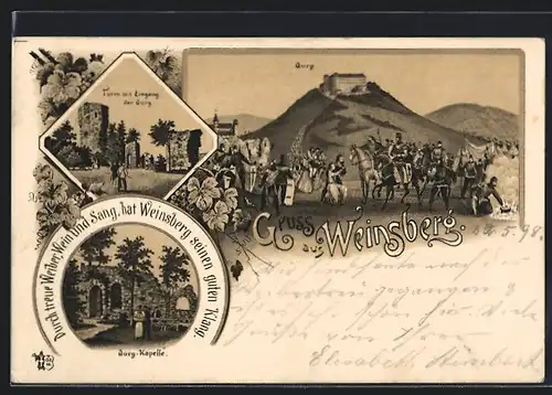 Lithographie Weinsberg, Burg, Turm, Burg-Kapelle