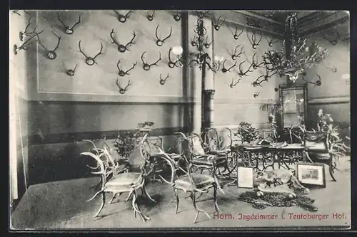 AK Horn, Hotel Teutoburger Hof, Innenansicht Jagdzimmer