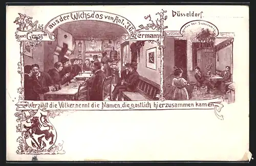 Lithographie Düsseldorf, Original-Wichsdos, Rheinstrasse 5, Innenansicht