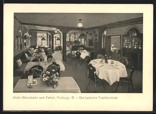 AK Freiburg i. B., Hotel-Weinstuben zum Falken, Die badische Trachtenstube, Rathausgasse 32