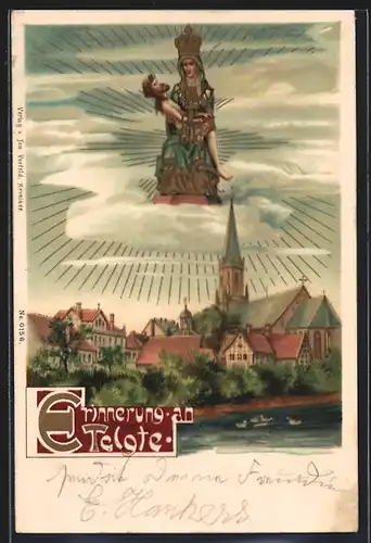 Lithographie Telgte, Ortsansicht mit Kirche, Gnadenbild