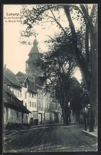 AK Eschwege, An d. Promenade m. Nicolai-Turm