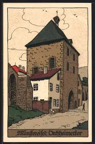 Steindruck-AK Münstereifel, Partie am Orchheimertor