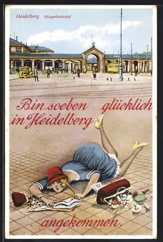 AK Heidelberg, Auf dem Boden ausgerutschte Frau am Hauptbahnhof