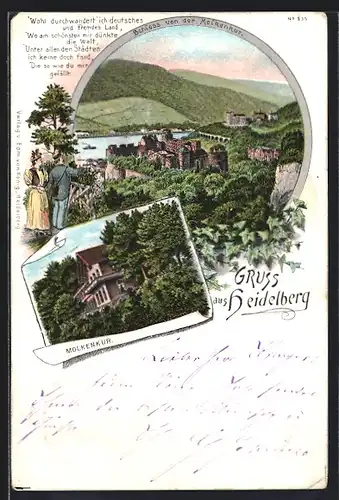 Lithographie Heidelberg, Schloss, Molkenkur