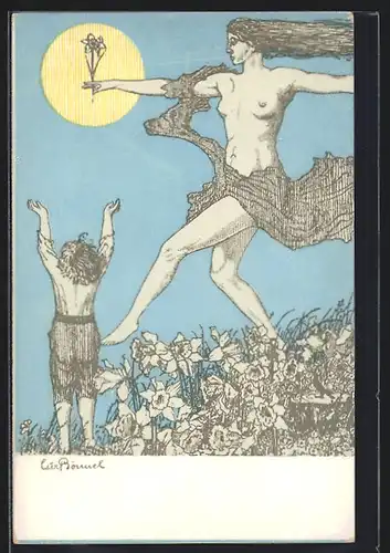 Künstler-AK Dame mit Lilie, Kinderfürsorge