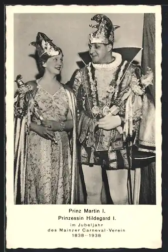 AK Mainz, Prinz Martin I. & Prinzessin Hildegard I. beim Karneval 1938