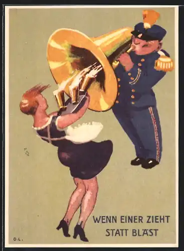 AK Luzern, XX. Eidg. Musikfest 1935, Wenn einer zieht statt bläst...