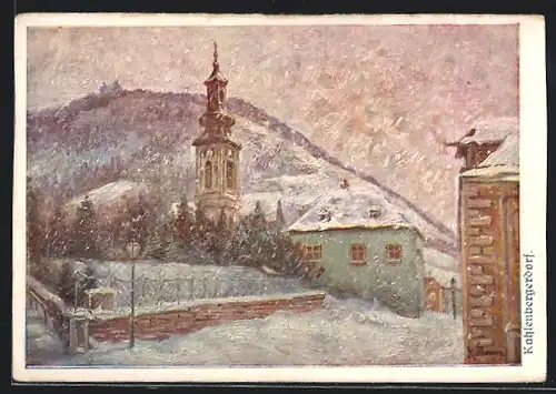 Künstler-AK Wien-Kahlenbergerdorf, Ortspartie im Winter