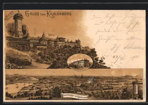 AK Wien, Kahlenberg-Hotel, Bahnhof, Panorama