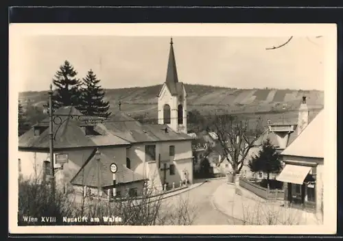 AK Wien, Neustift am Walde, Ortspartie mit Kirche aus der Vogelschau