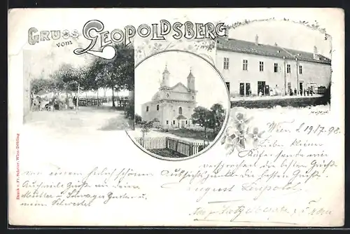 AK Wien-Leopoldsberg, Gruss mit Kirche und Gasthaus