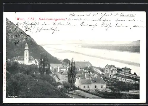 AK Wien, Kahlenbergerdorf, Ortsansicht aus der Vogelschau