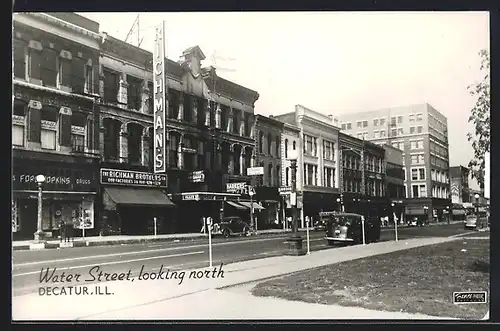 Foto-AK Dacatur, IL, Water Street, looking North