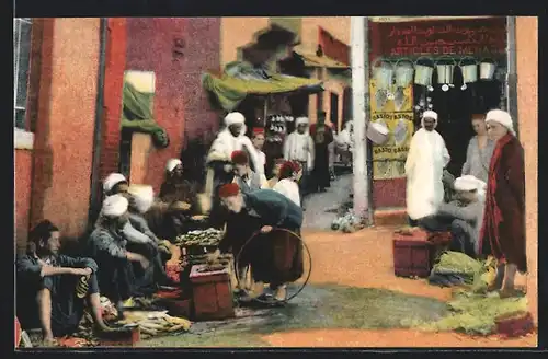 AK Constantine, Rues arabes, Strassenpartie mit arabischen Händlern