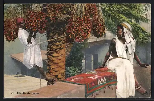 AK Récolte de dattes, arabischer Händler und Frau