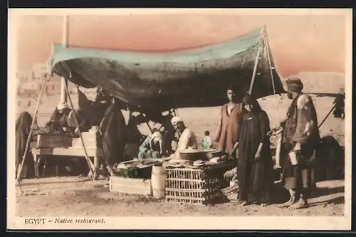 AK Ägypten, Strassenrestaurant, arabische Volkstypen