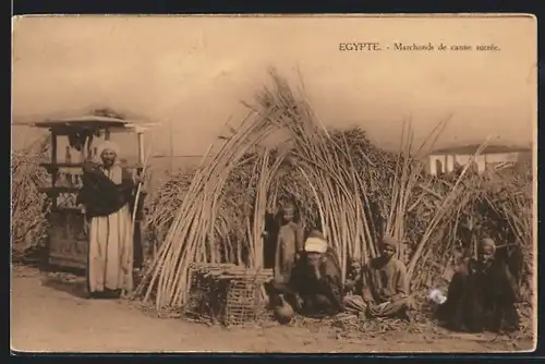 AK Egypte, Marchands de canne sucrée, arabischer Händler