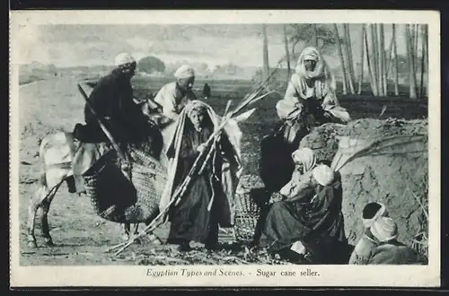 AK Egypt, Egyptian Types and Scenes, Sugar cane seller, arabischer Händler