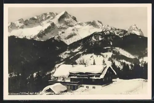 AK Eckbauer, Panorama mit Alp- u. Zugspitze und Waxenstein