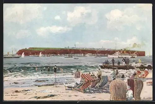 Künstler-AK Helgoland, Ansicht von der Düne aus