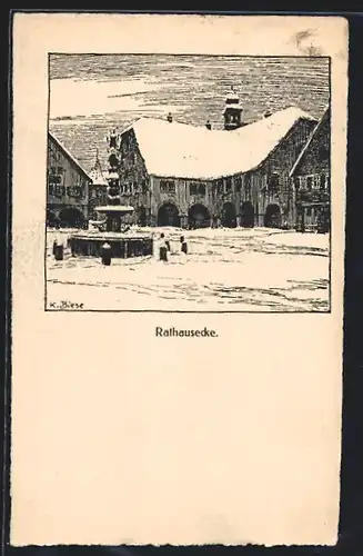 Künstler-AK Freudenstadt, Rathausecke im Schnee