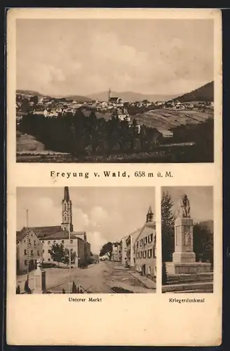AK Freyung v. Wald, Unterer Markt, Kriegerdenkmal