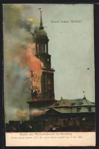 AK Hamburg-Neustadt, Brand der Michaeliskirche 3. Juli 1906