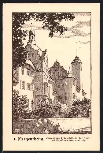 Künstler-AK Mergentheim, ehemaliges Ordensschloss der Hoch- und Deutschmeister