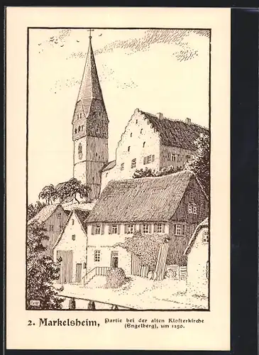 Künstler-AK Markelsheim, Partie bei der alten Klosterkirche um 1350