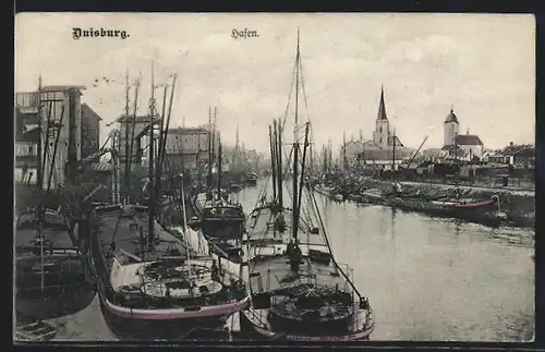AK Duisburg, Hafen mit Schiffen