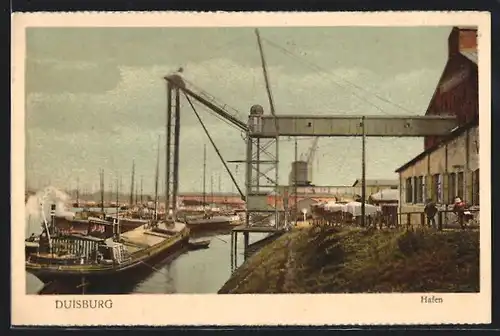 AK Duisburg, Hafenpartie mit Schiffen