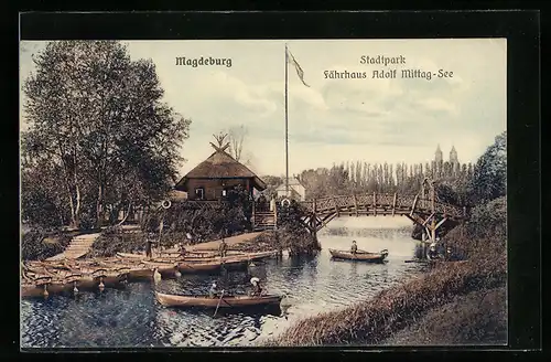 AK Magdeburg, Stadtpark, Fährhaus Adolf Mittag-See