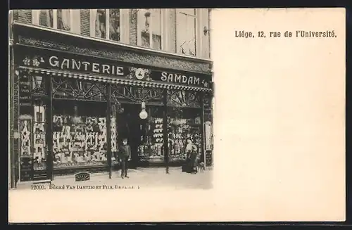 AK Liège, Ganterie Ad. Samdam, 12, rue de l`Université, Schaufenster mit Portier
