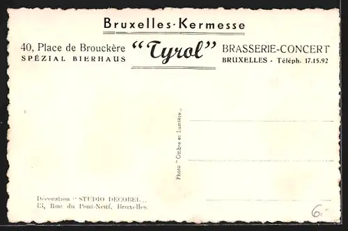 AK Brüssel / Bruxelles, Gasthaus Tyrol, Spezial Bierhaus, Place de Brouckère 40