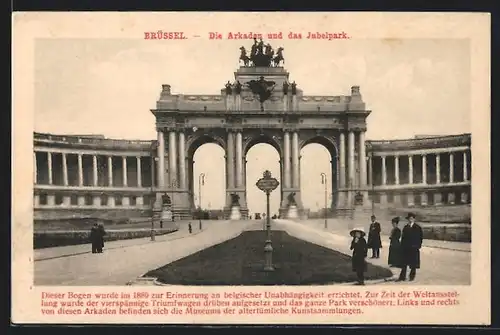 AK Brüssel / Bruxelles, Die Arkaden und das Jubelpark