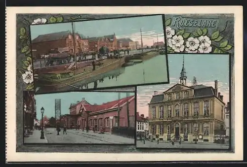 AK Roeselare, Ortsansicht bei Dämmerung, Strassenpartie