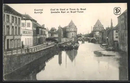 AK Courtrai, Quai de Gand et Tours du Broel