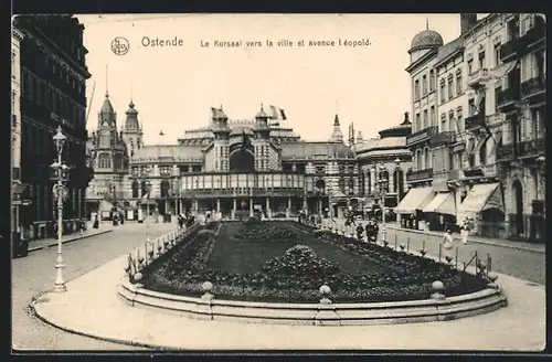 AK Ostende, Le Kursaal vers la ville et Avenue Léopold