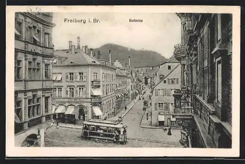 AK Freiburg i. Br., Gerberau, Strassenbahn