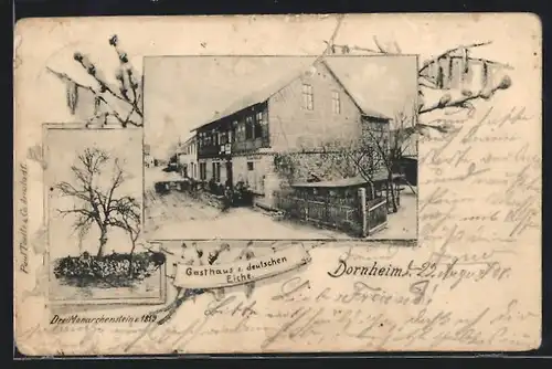 Passepartout-AK Dornheim, Gasthaus zur deutschen Eiche, Drei Monarchenstein von 1819