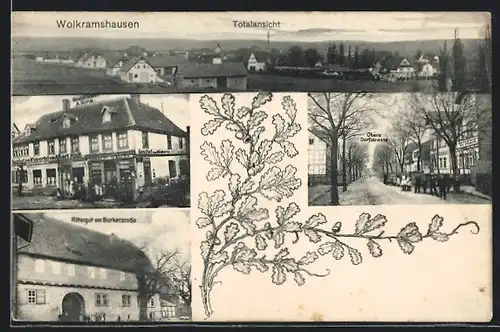 AK Wolkramshausen, Geschäftshaus A. Rink, Rittergut Burkersroda, Obere Dorfstrasse