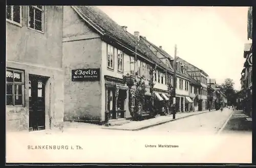 AK Blankenburg /Th., Untere Marktstrasse mit Geschäften