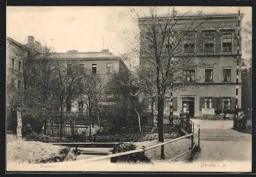AK Nossen i. S., Seminar mit Brücke und Parkanlage